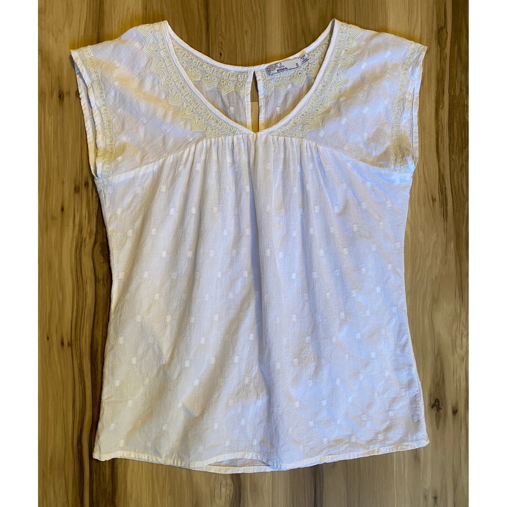 prAna Keelie Embroidered Lace Organic Cotton Dobby Top White/Ivory Small